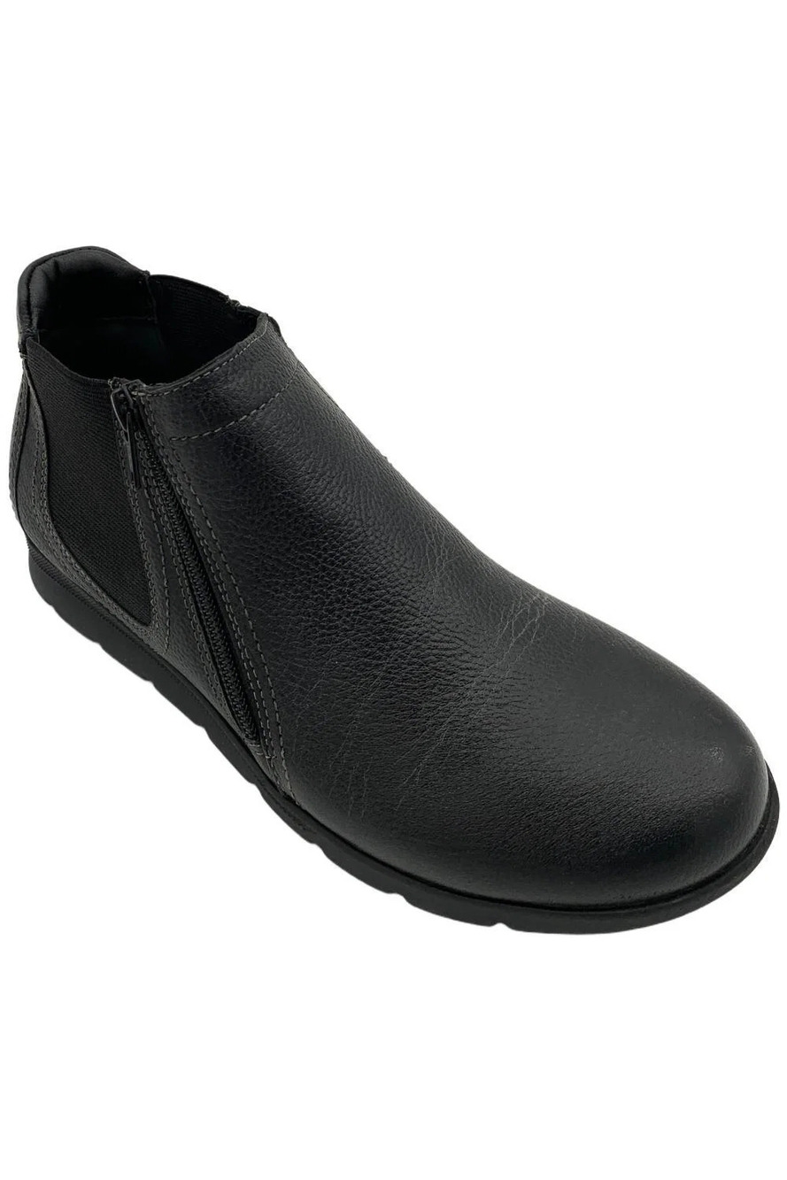 David Tate Women's Pine Zip-Up Leather Bootie Black - Wide